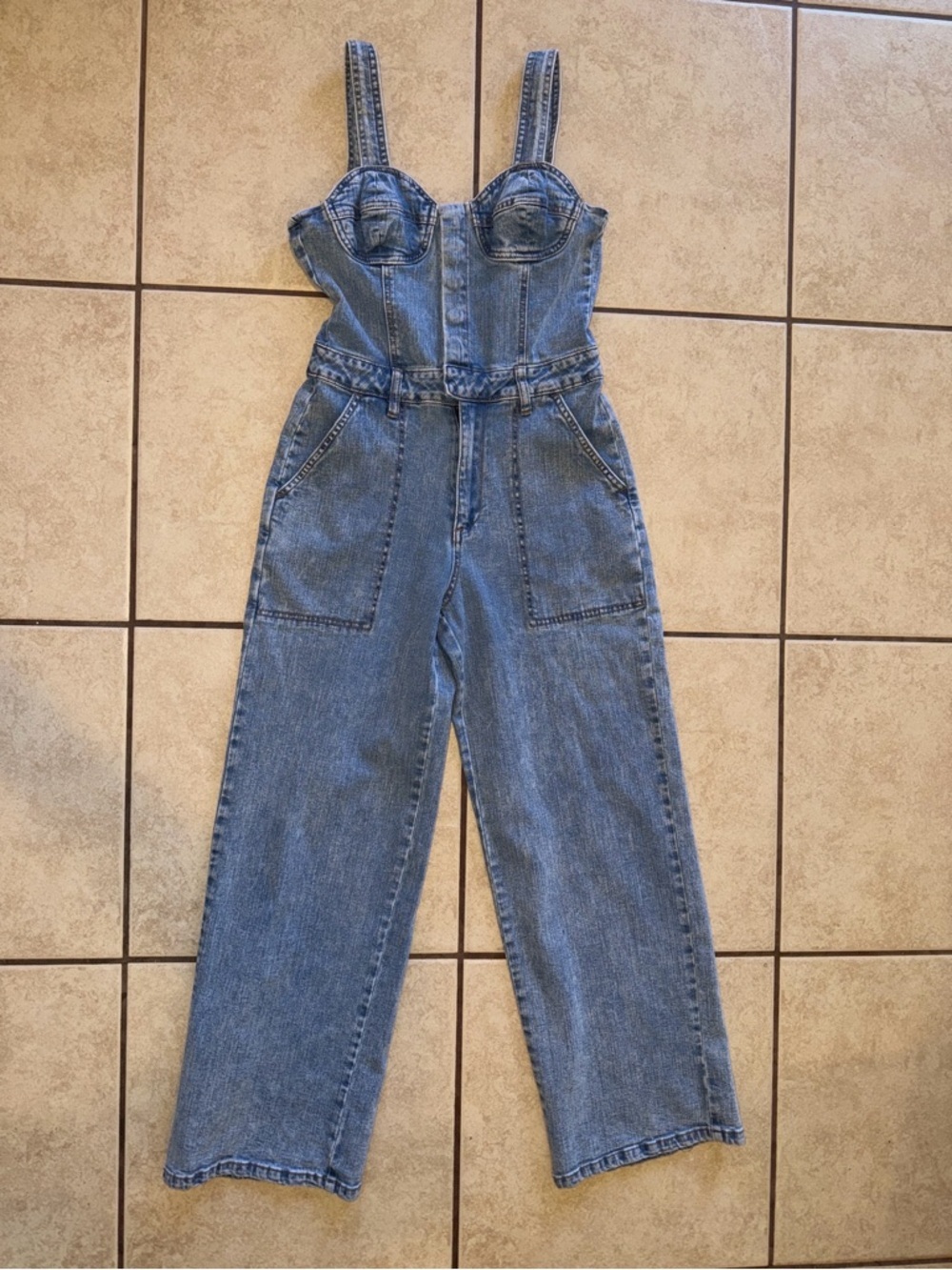 Steve Madden Medium Blue Denim Wide-Leg Jumpsuit - Picture 3 of 13